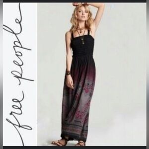 Free People Printed Boho Smocked Maxi Dress Medium